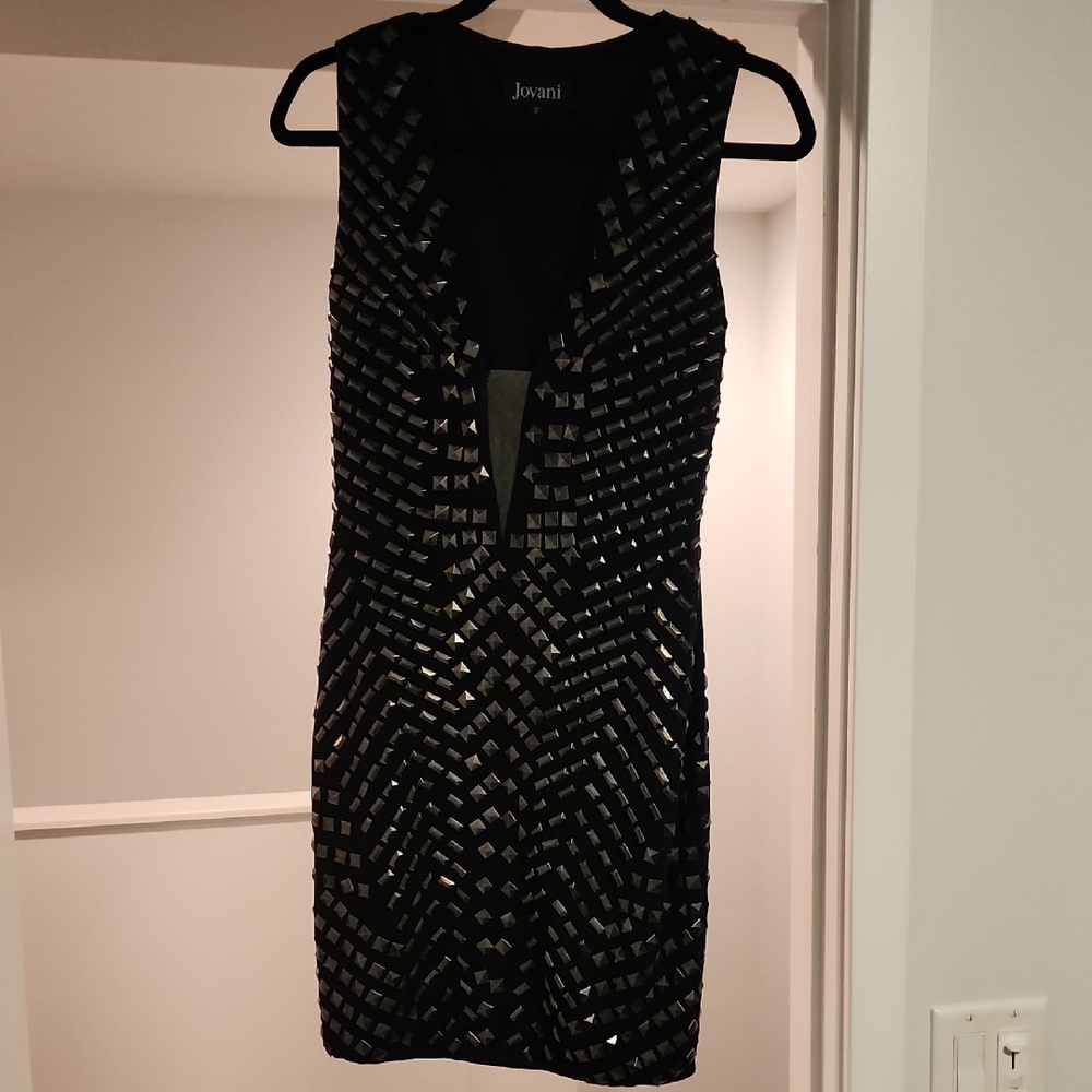 Jovani Black Geometric Sequin Mini Dress
